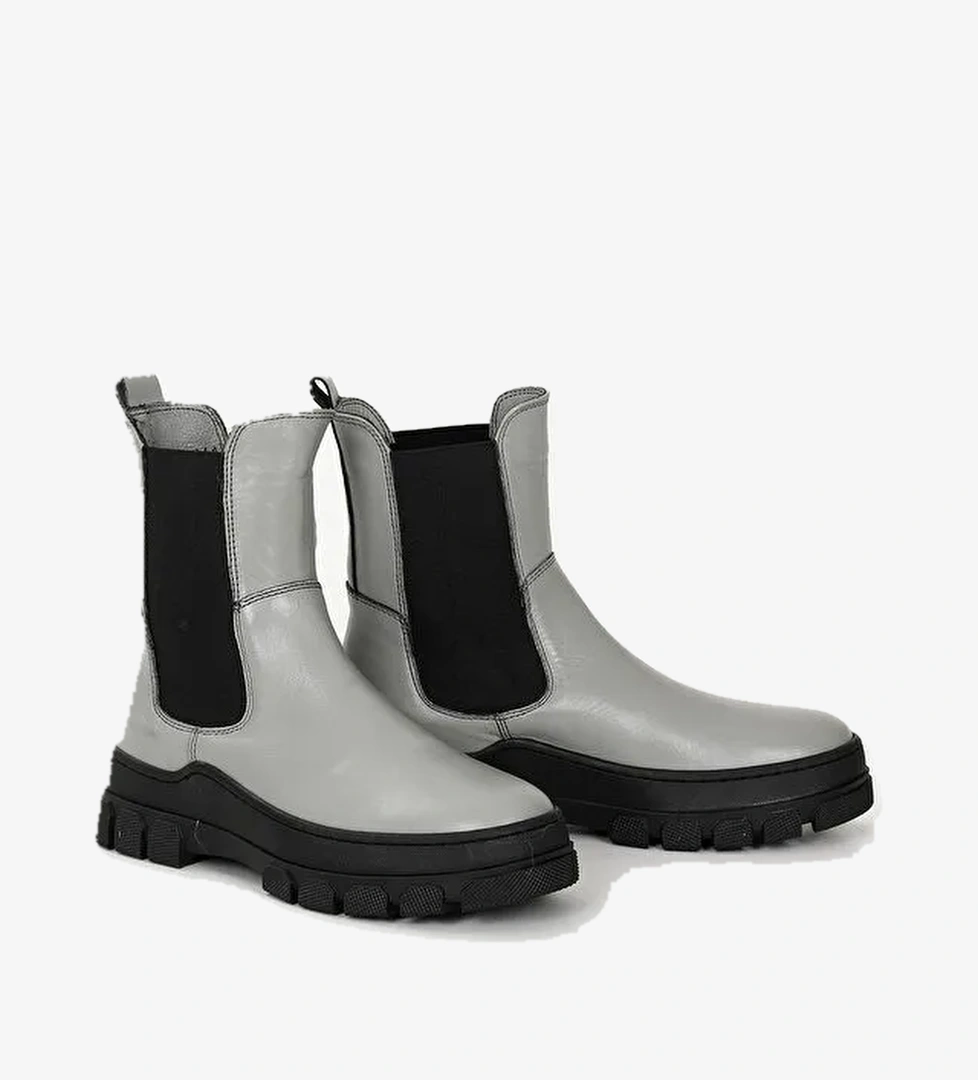 GRİ Hakiki Deri Yuvarlak Burun Kadın Günlük Chelsea Bot 52411