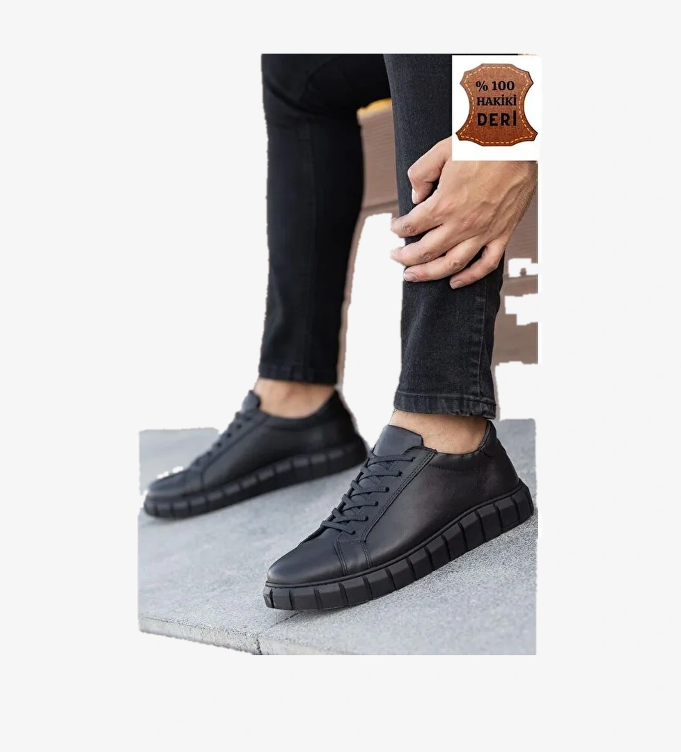 D075 Hakiki Deri Günlük Ortopedik Erkek Spor Ayakkabı - Görsel 1