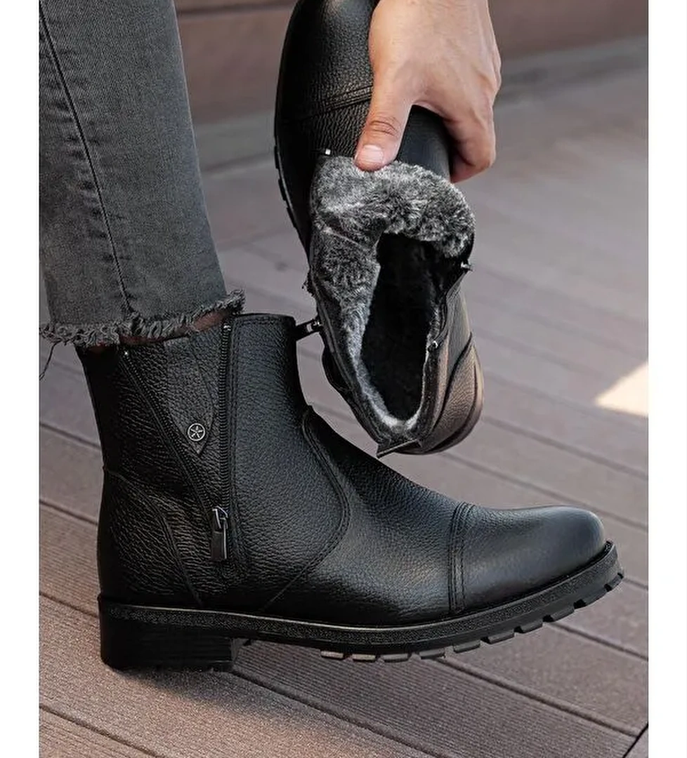 D0400 %100 Hakiki Deri Erkek Taban Dahil Komple Kürklü Bot - Görsel 1