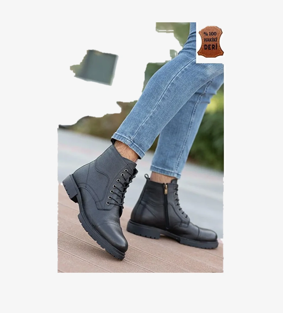 D4002 Hakiki Deri Soğuk Geçiremez Kışlık Erkek Bot