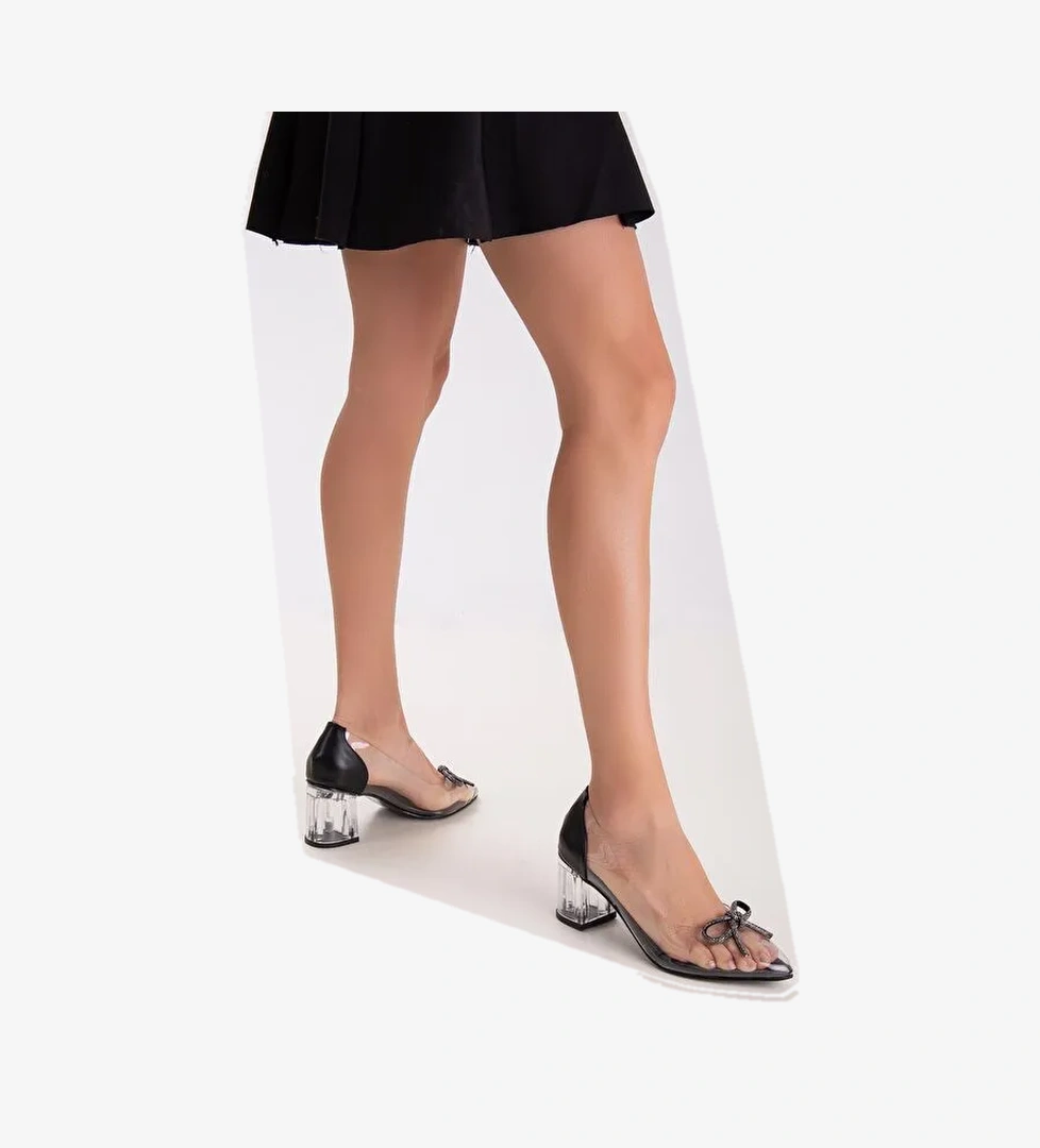 D494 Günlük Ortopedik Kadın Şeffaf Klasik Topuklu Ayakkabı - Görsel 1