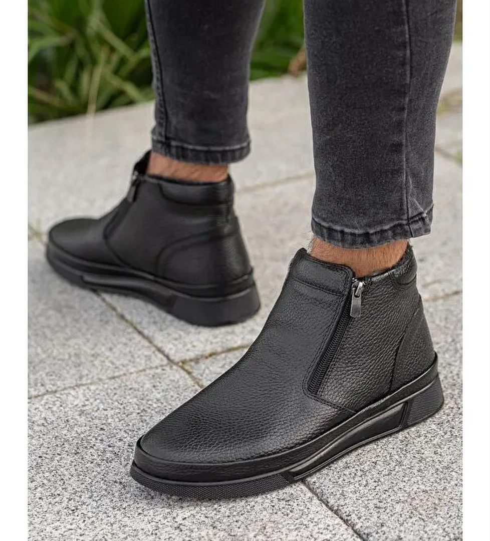 D472 Su Ve Soğuk Geçirmez Kürklü Ortopedik Hakiki Deri Erkek Bot - Görsel 1