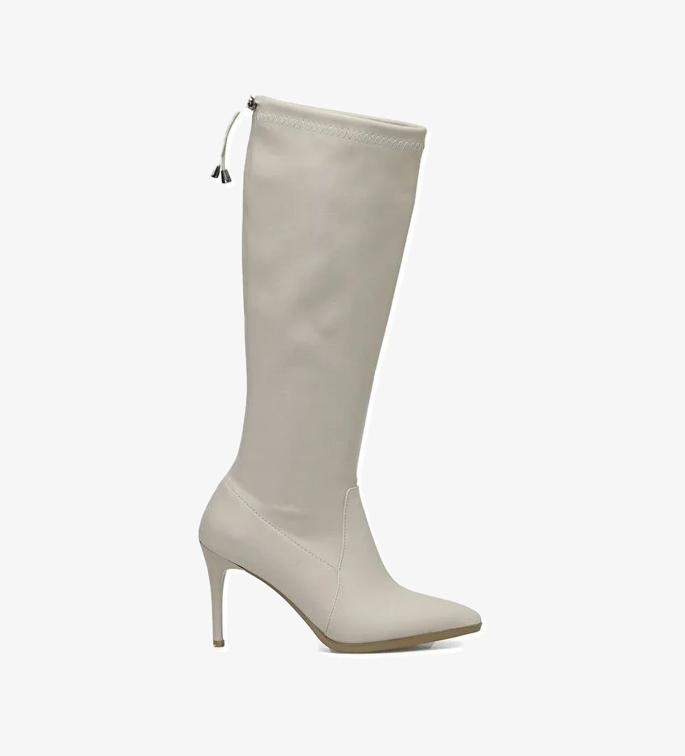 ENJOY 3PR Bej Kadın Topuklu Çizme - Görsel 1