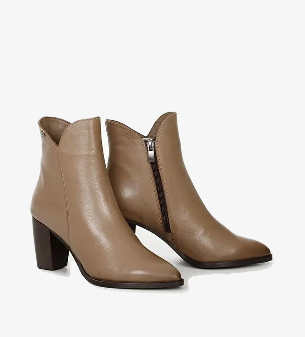 VİZON Hakiki Deri Sivri Burun Topuklu Fermuarlı Kadın Günlük Bot 52426