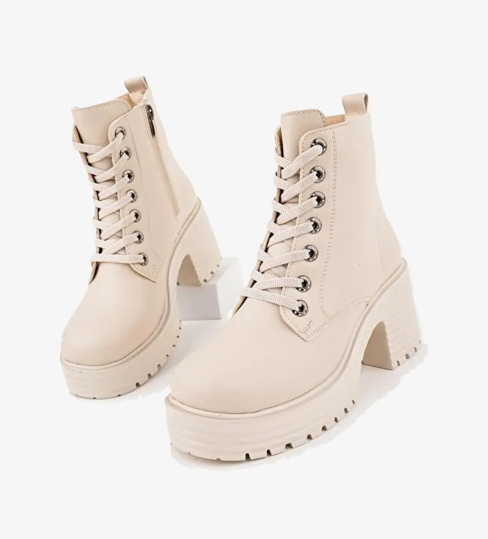 GRAZi Platform Topuklu Fermuarlı Bağcıklı Kadın Bot