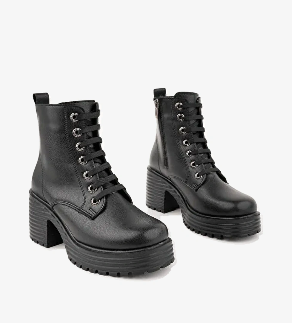 GRAZi Platform Topuklu Fermuarlı Bağcıklı Kadın Bot