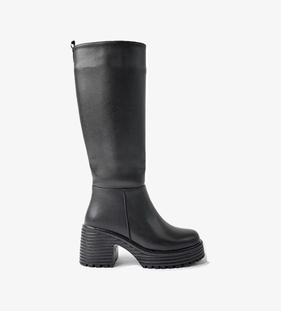 BONİTA Kalın Tırtıklı Taban Platform Topuklu Fermuarlı Kadın Çizme