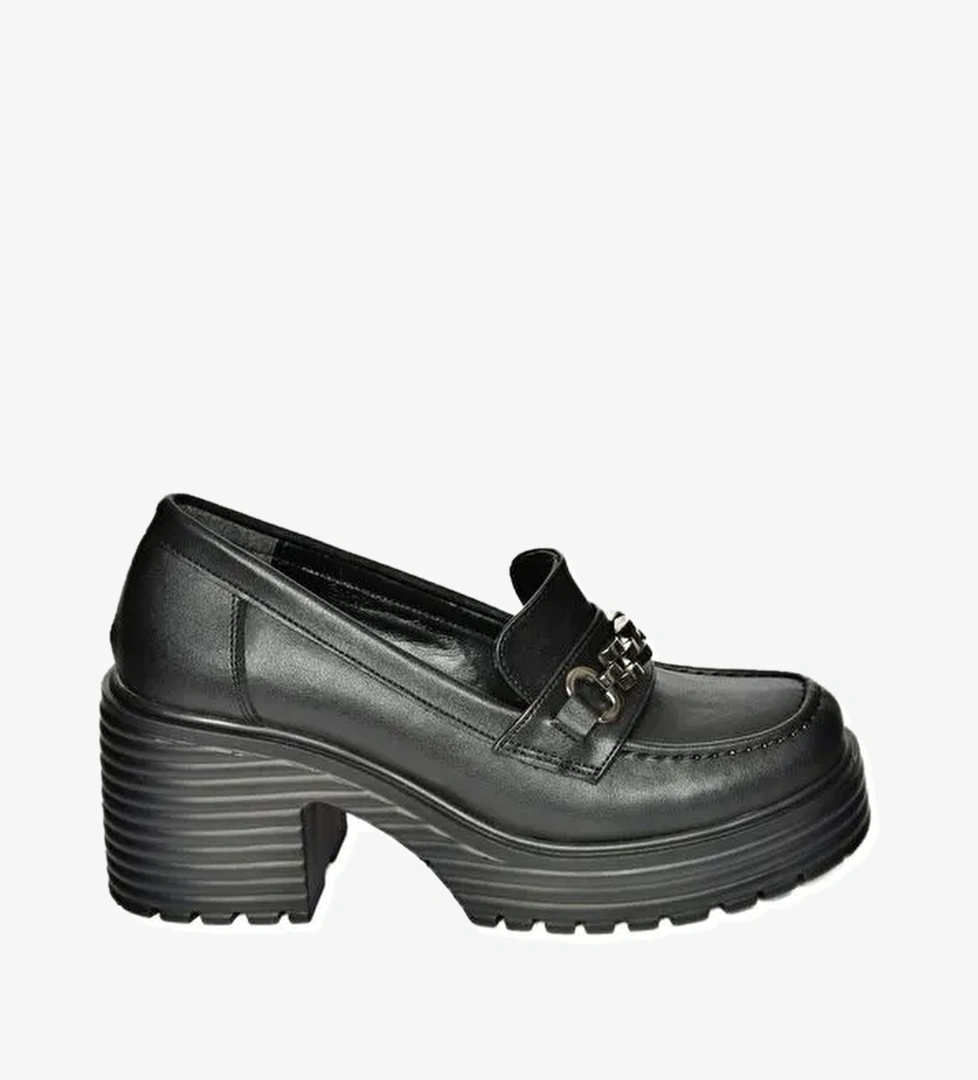 R9960560 Siyah Kadın Topuklu Loafer Ayakkabı - Görsel 1