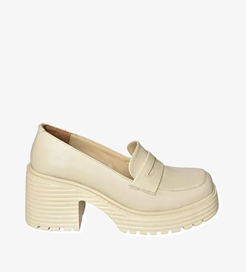 R9960520 Bej Kadın Topuklu Loafer Ayakkabı - Görsel 1