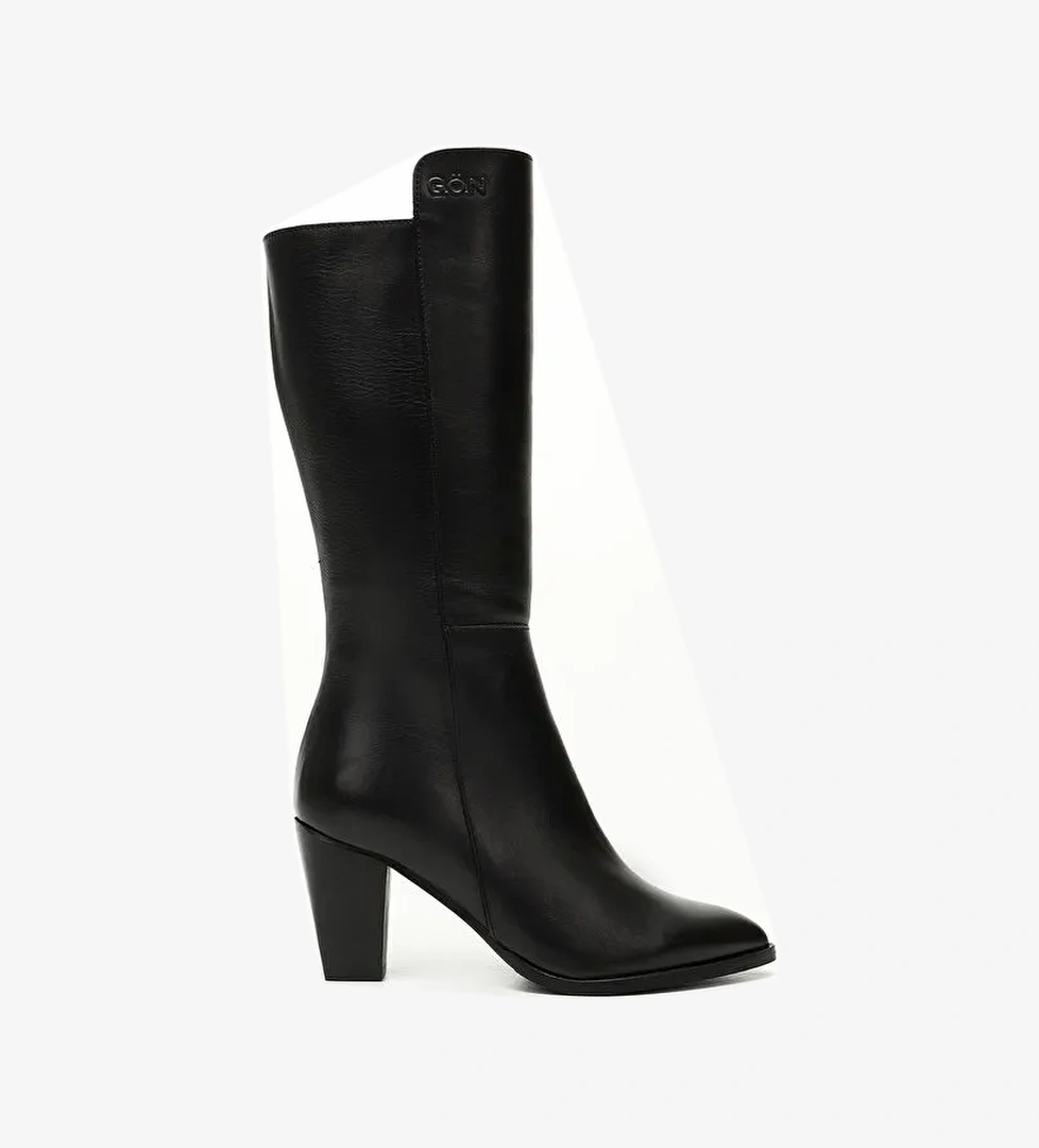 SİYAH Hakiki Deri Sivri Burun Topuklu Kadın Günlük Çizme 47530 - Görsel 1