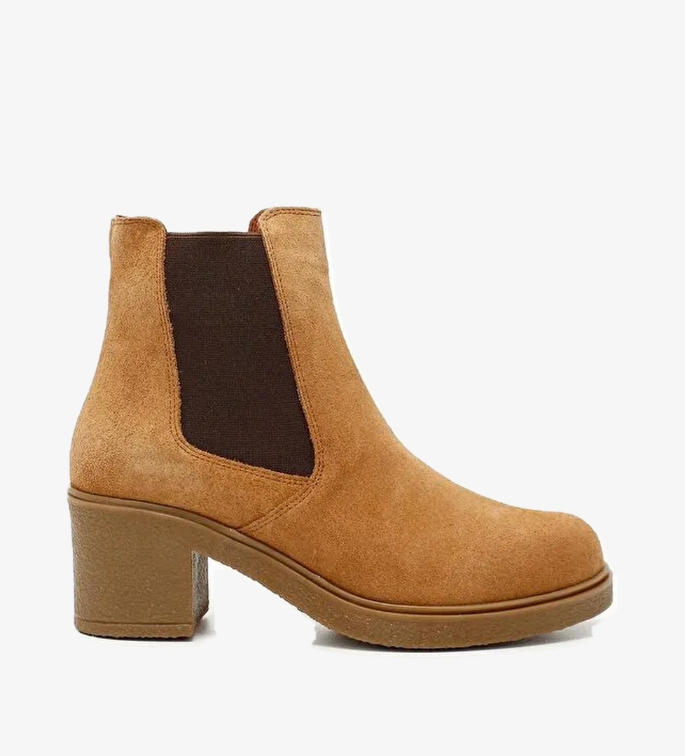 TABA Hakiki Deri Yuvarlak Burun Topuklu Kadın Günlük Chelsea Bot 51488
