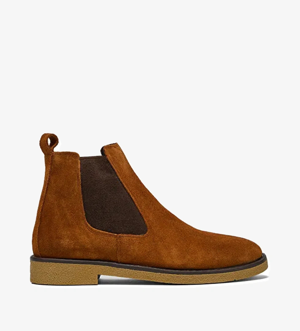 Erkek Taba Süet Rahat Kalıp Hakiki Süet Lastikli Bot