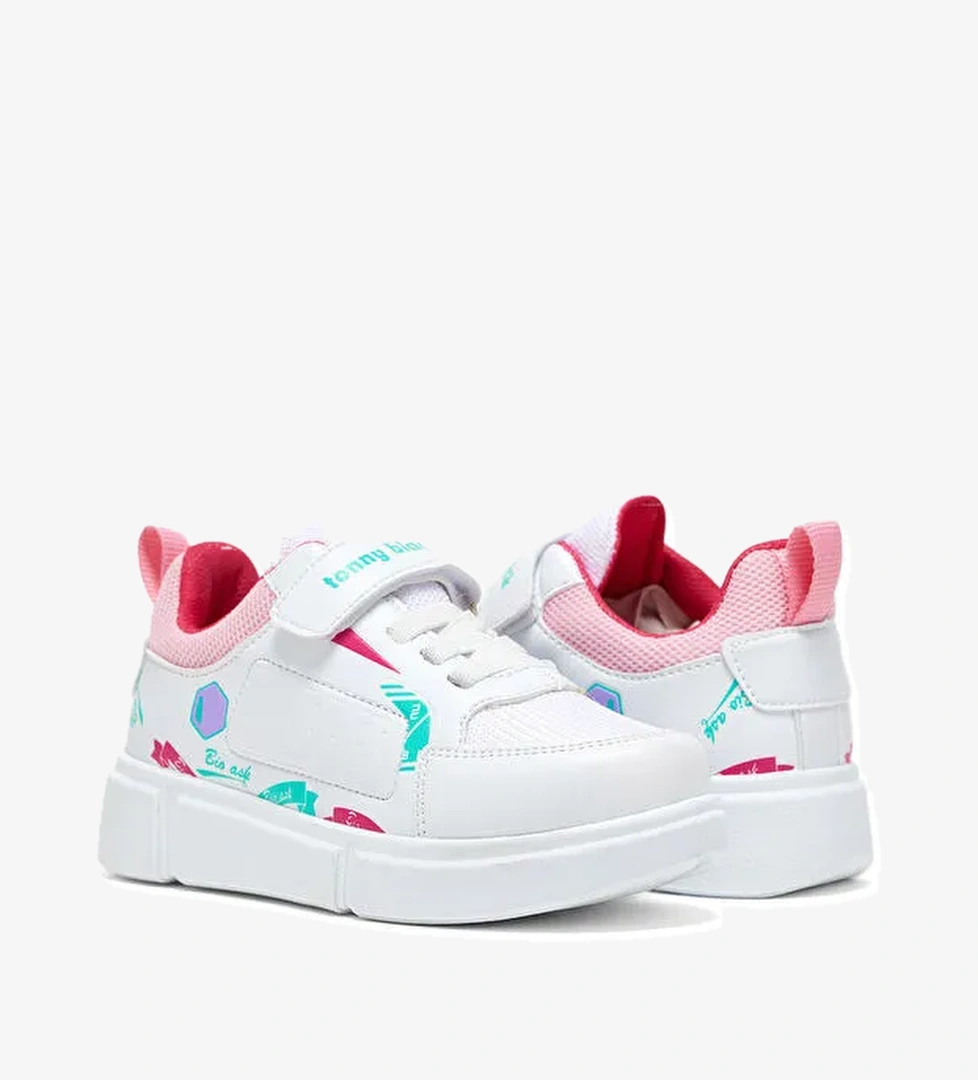 Çocuk Unisex Beyaz Şeker Rahat Kalıp Cırtlı Ayakkabı