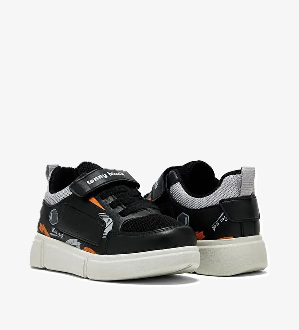 Çocuk Unisex Siyah Buz Rahat Kalıp Cırtlı Sneaker