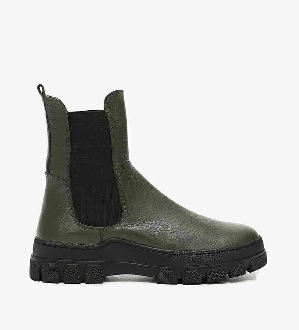 HAKİ Hakiki Deri Yuvarlak Burun Kadın Günlük Chelsea Bot 52411 - Görsel 1