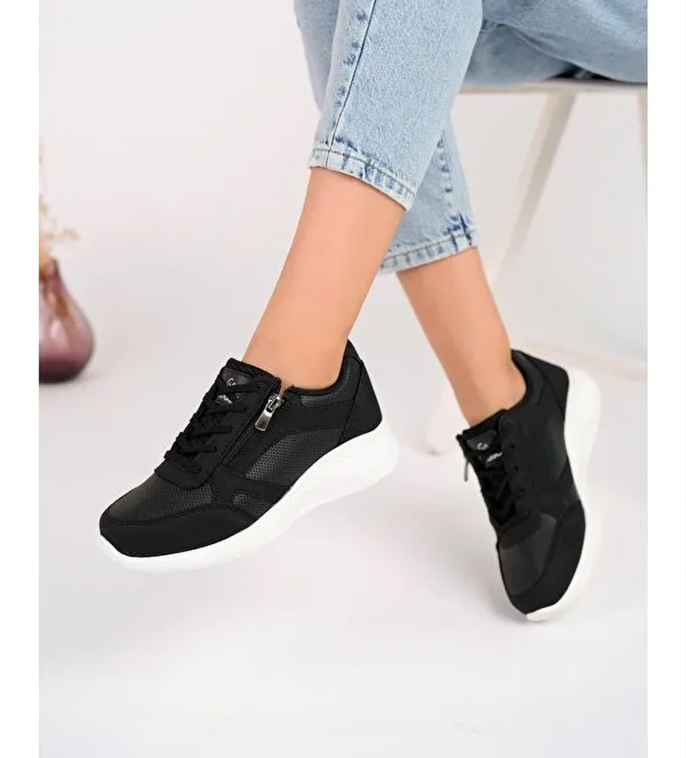 ASİA Kadın Ortopedik Günlük Bağcıklı Yandan Fermuarlı Rahat Sneaker Spor Ayakkabı - Görsel 1