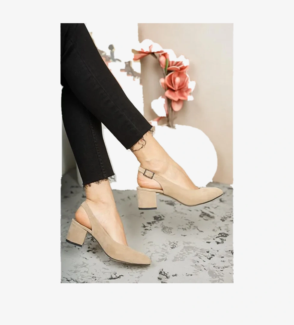 W0711 Kadın Arkası Açık Klasik Günlük Tarz Şık ve Rahat Topuklu Ayakkabı