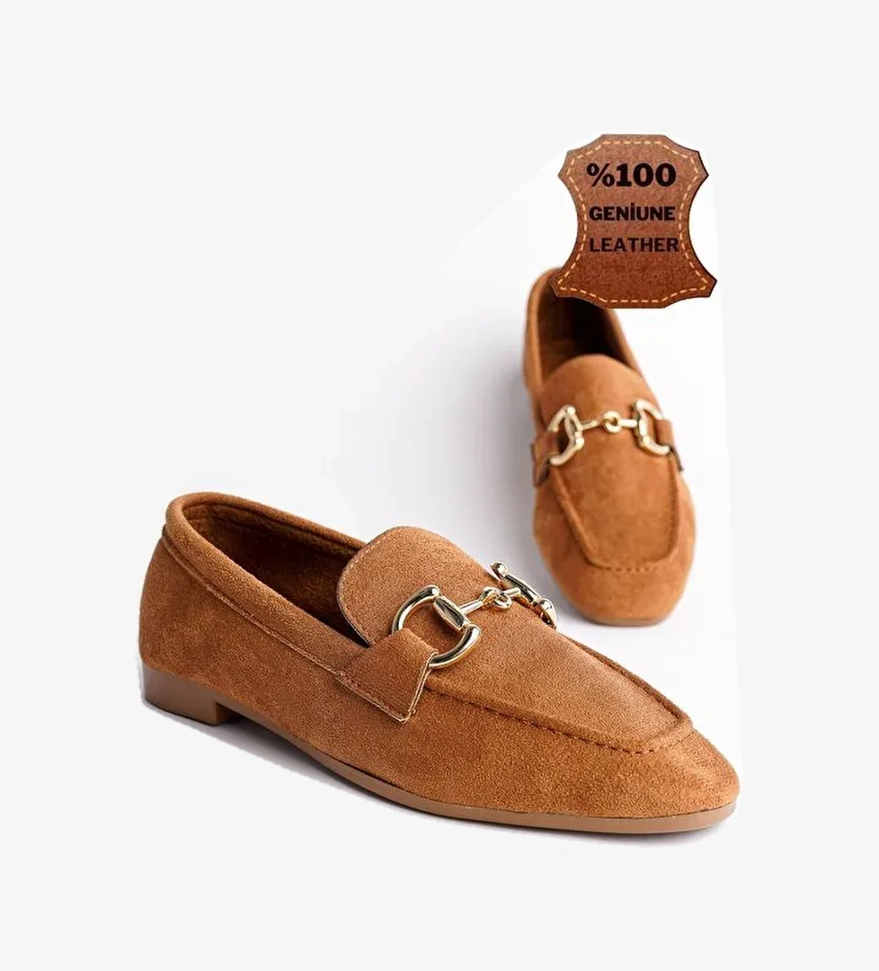 MONA Metal Tokalı Deri Kadın Loafer Günlük Ayakkabı - Görsel 1