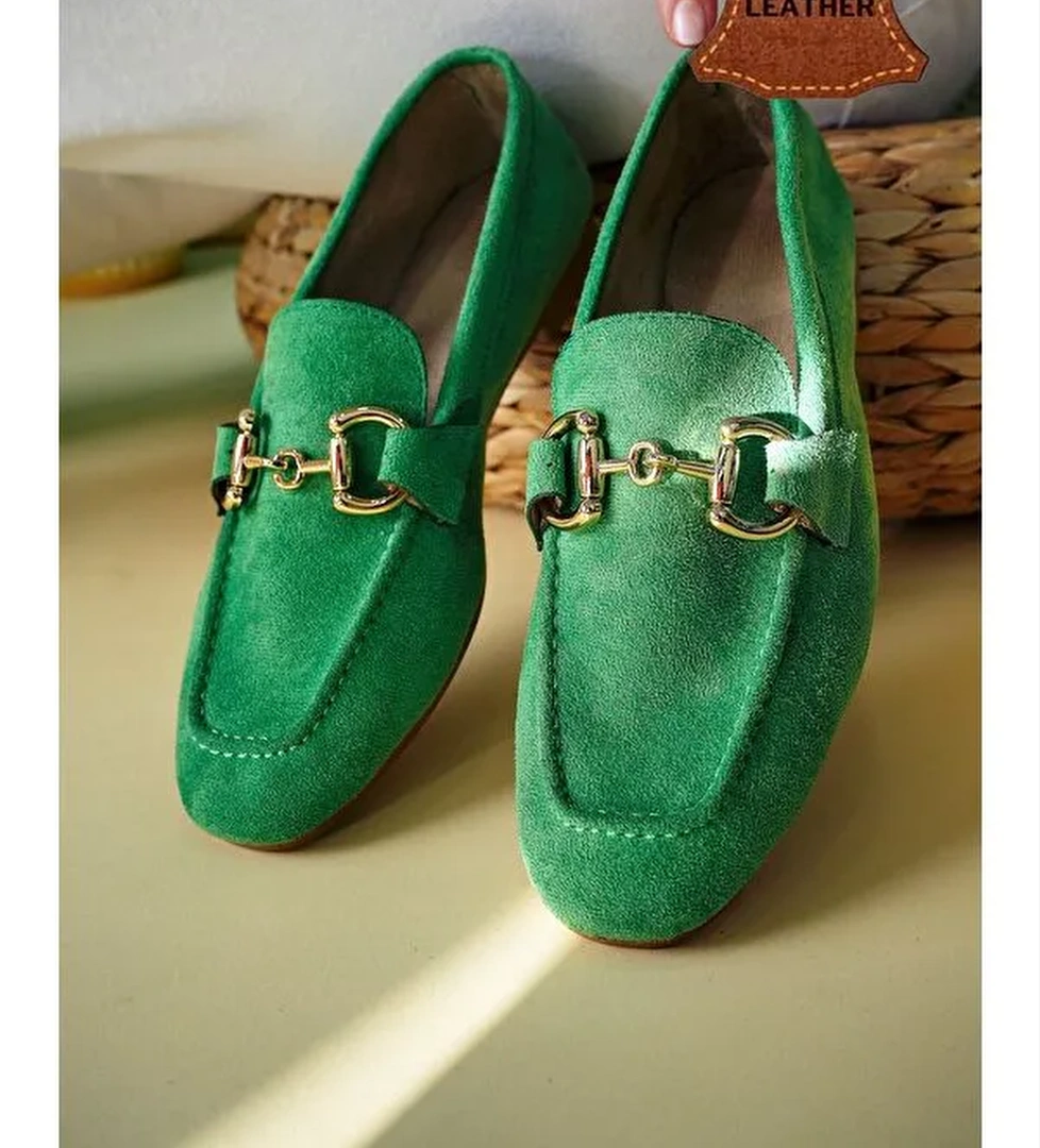 MONA Metal Tokalı Deri Kadın Loafer Günlük Ayakkabı - Görsel 1