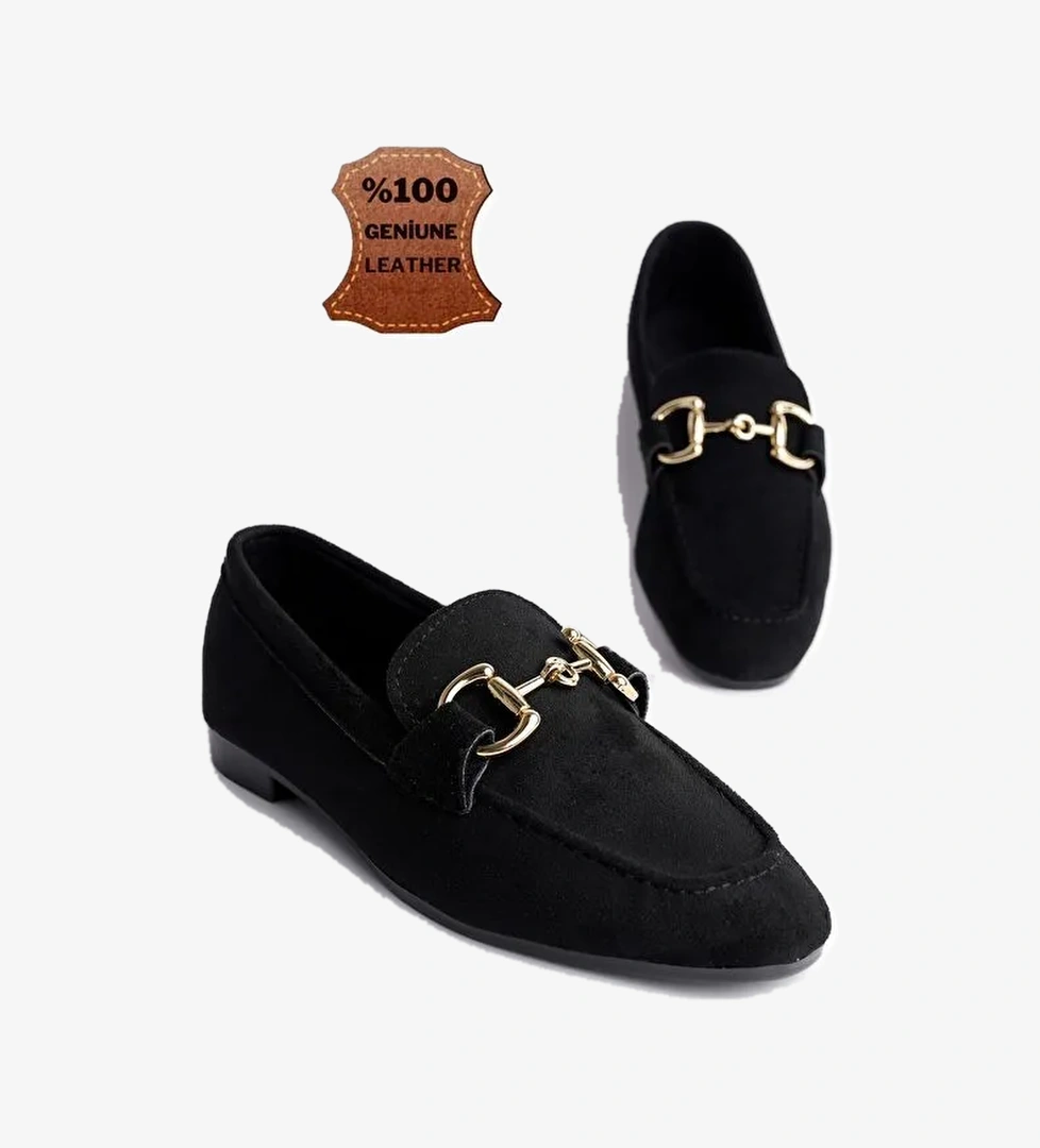 MONA Metal Tokalı Deri Kadın Loafer Günlük Ayakkabı - Görsel 1