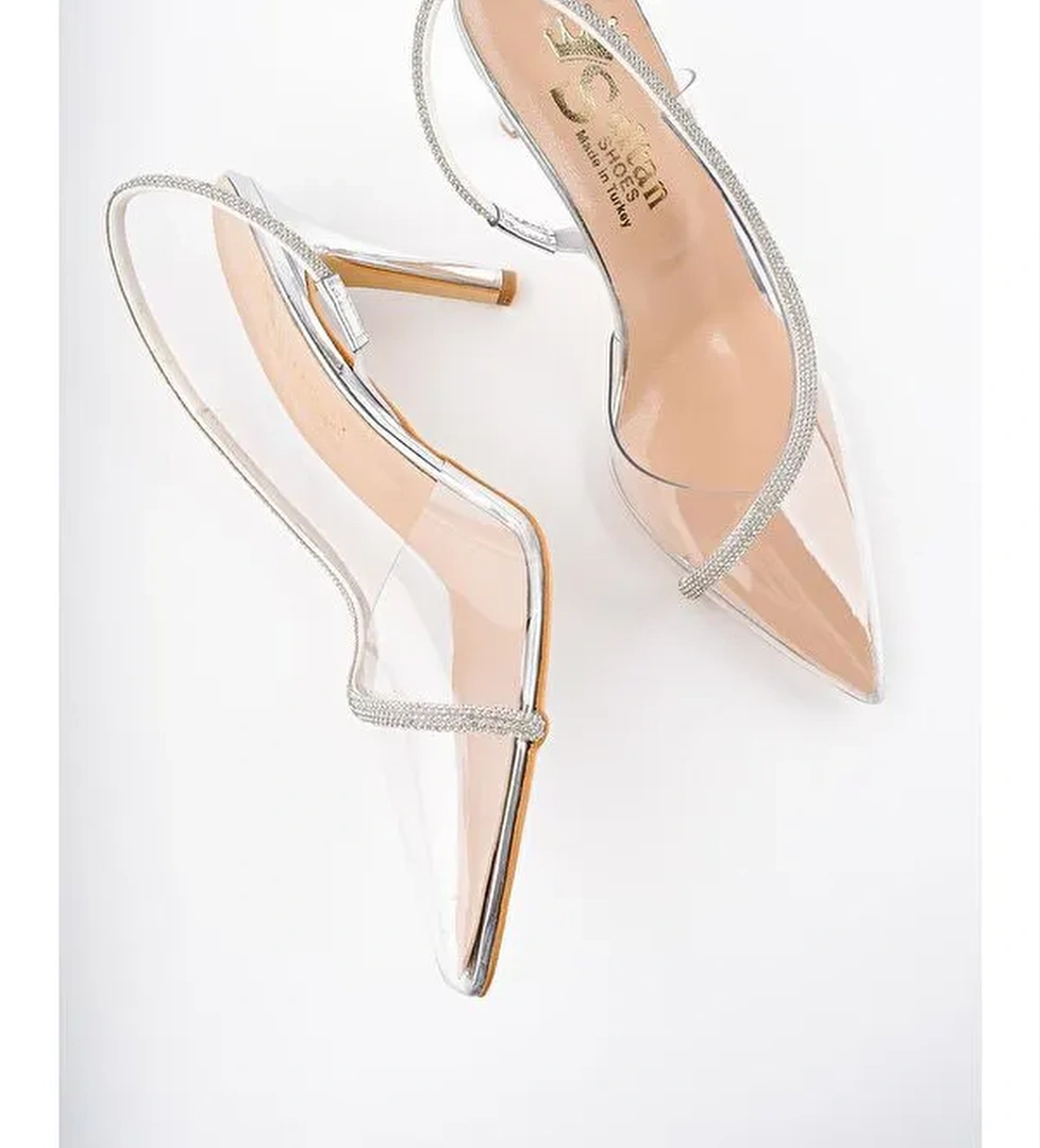 Kadın Prenses Taşlı Şeffaf Topuklu Abiye Ayakkabı