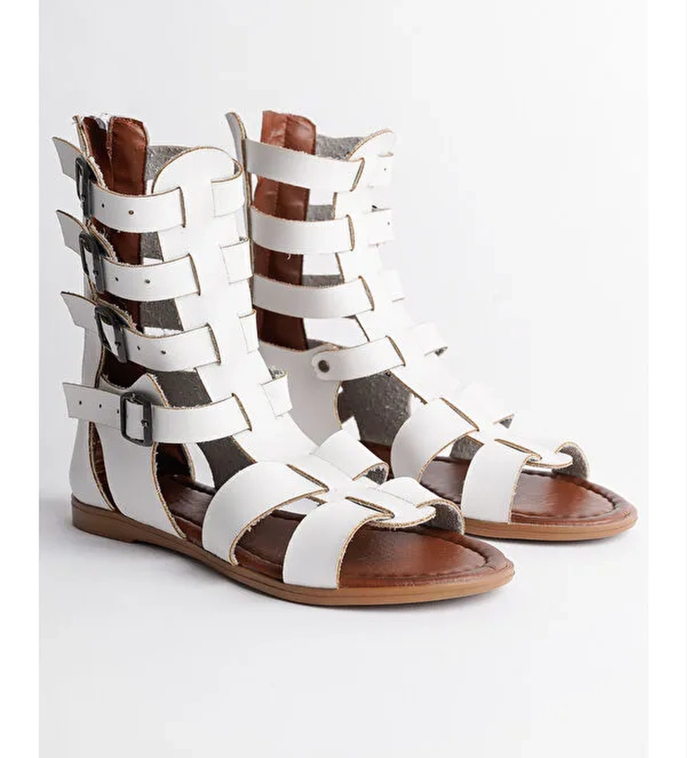 GLADYATÖR Rahat Kalıp Arkadan Fermuarlı Kemer Detaylı Kadın Sandalet