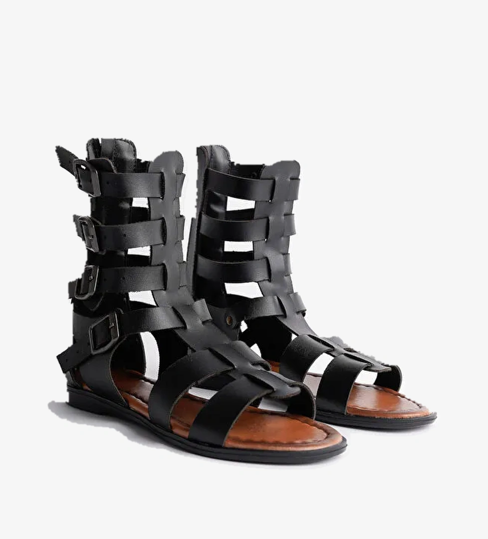 GLADYATÖR Rahat Kalıp Arkadan Fermuarlı Kemer Detaylı Kadın Sandalet - Görsel 1