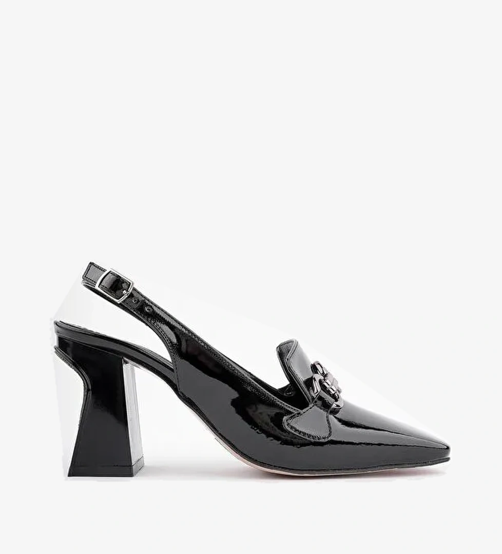 GRİSELDA Küt Burunlu Arkası Açık Tokalı Taşlı Kadın Topuklu Ayakkabı - Görsel 1