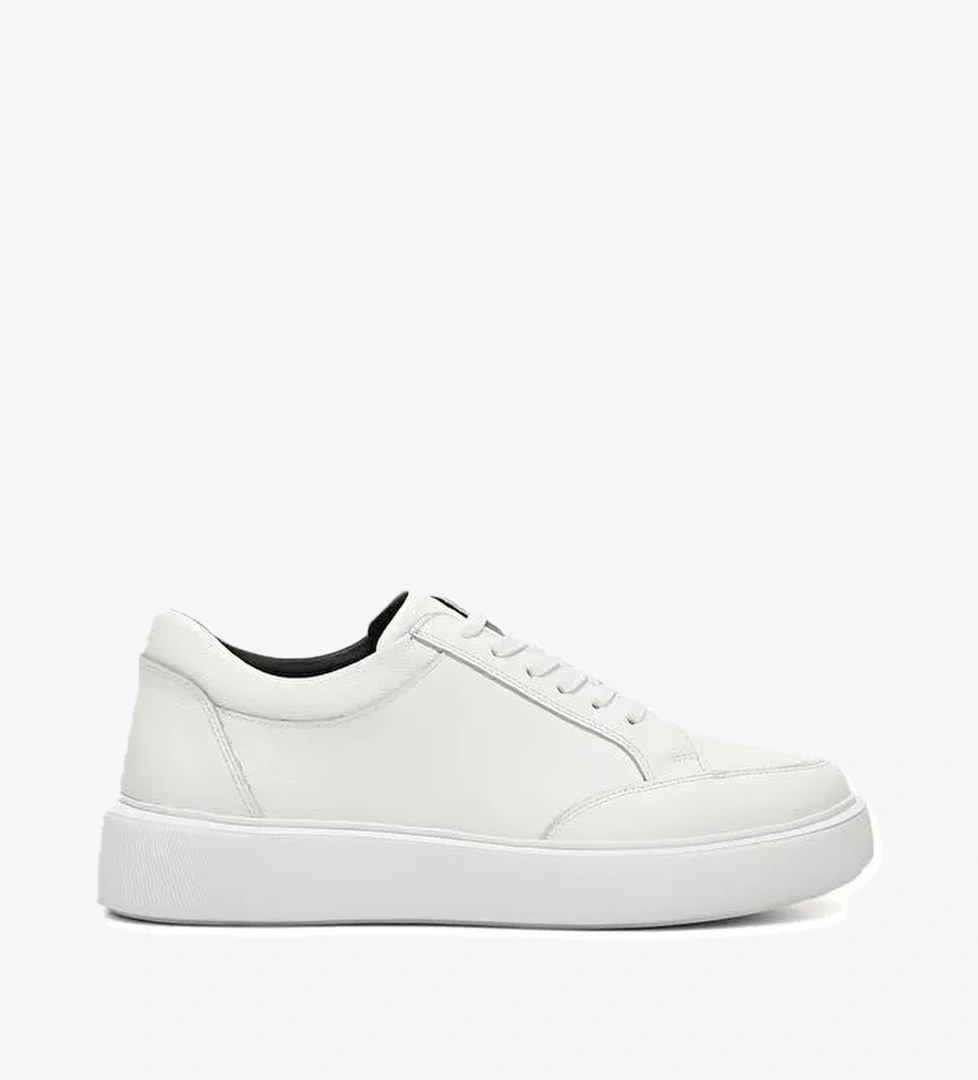 BEYAZ Hakiki Deri Yuvarlak Burun Bağcıklı Günlük Erkek Sneaker 42097 - Görsel 1
