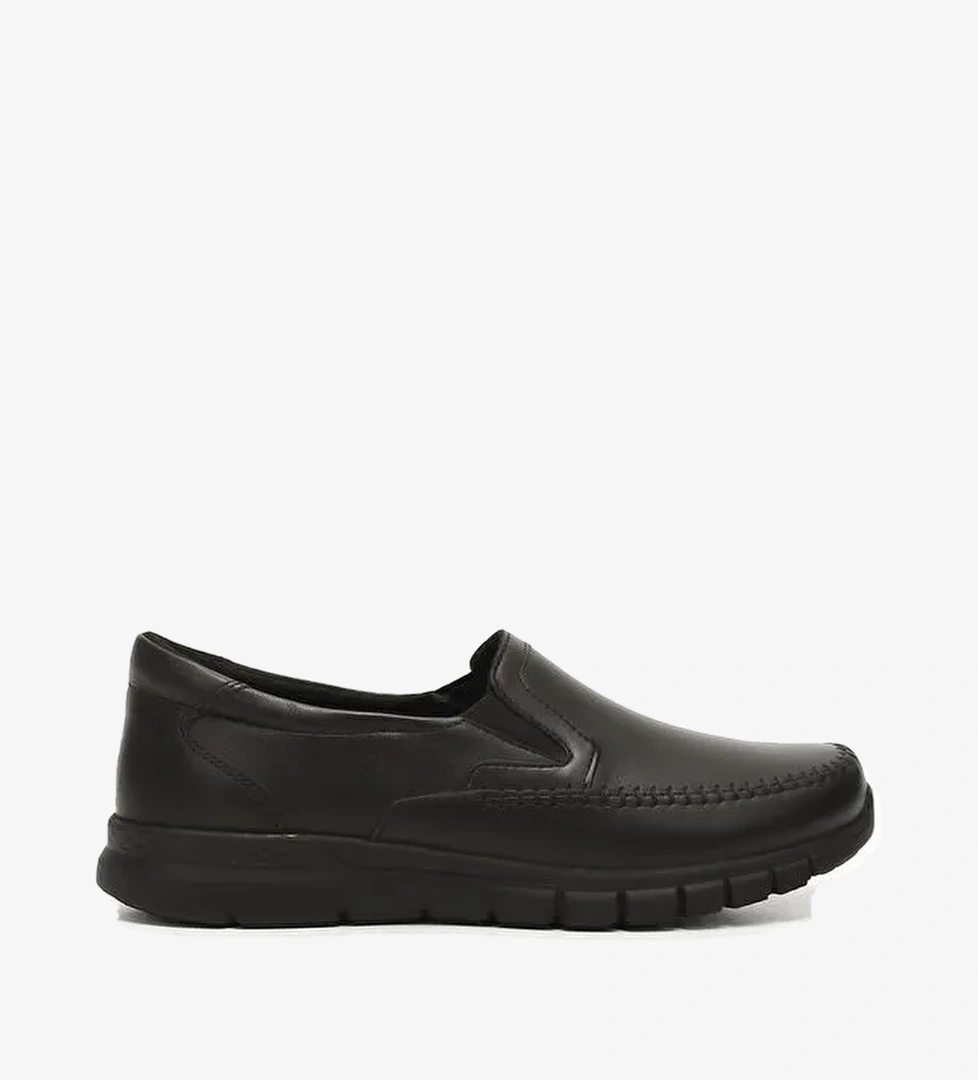 SİYAH Hakiki Deri Yuvarlak Burun Dolgu Taban Kadın Günlük Ayakkabı 42012