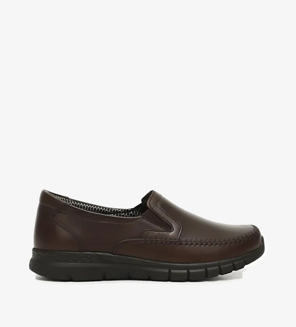 KAHVERENGİ Hakiki Deri Yuvarlak Burun Dolgu Taban Kadın Günlük Ayakkabı 42012 - Görsel 1