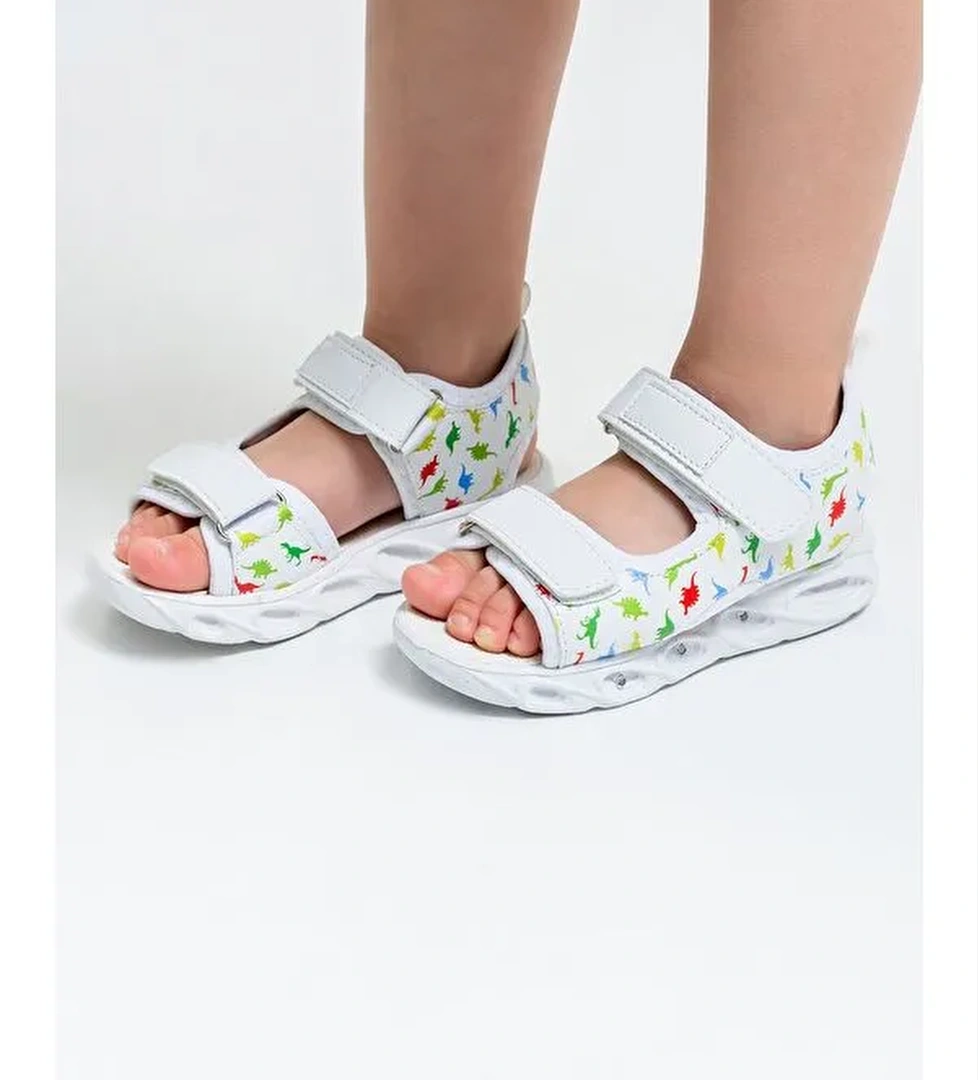 Erkek Çocuk Beyaz Işıklı Anatomik Hafif Spor Sandalet