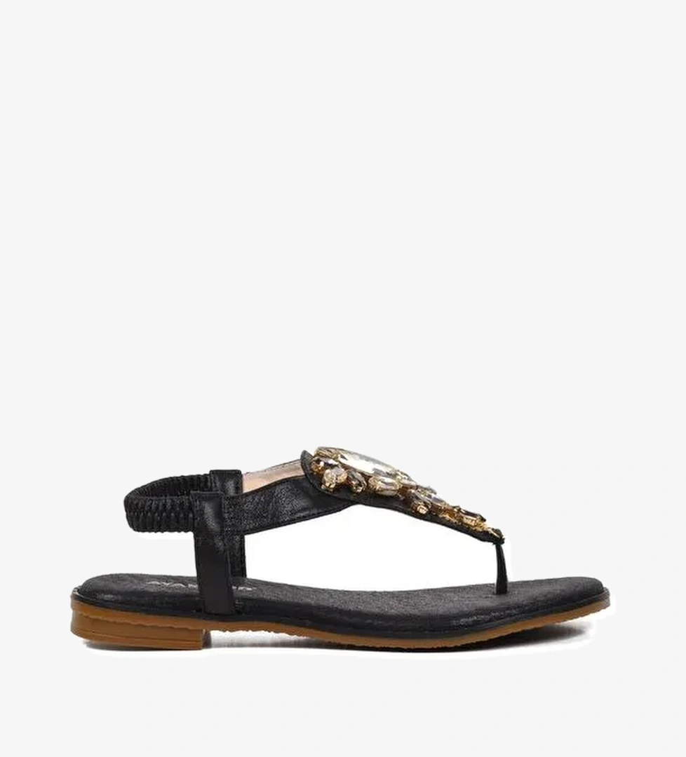 Siyah İnce Taban Taşlı Kadın Sandalet 286079 - Görsel 1