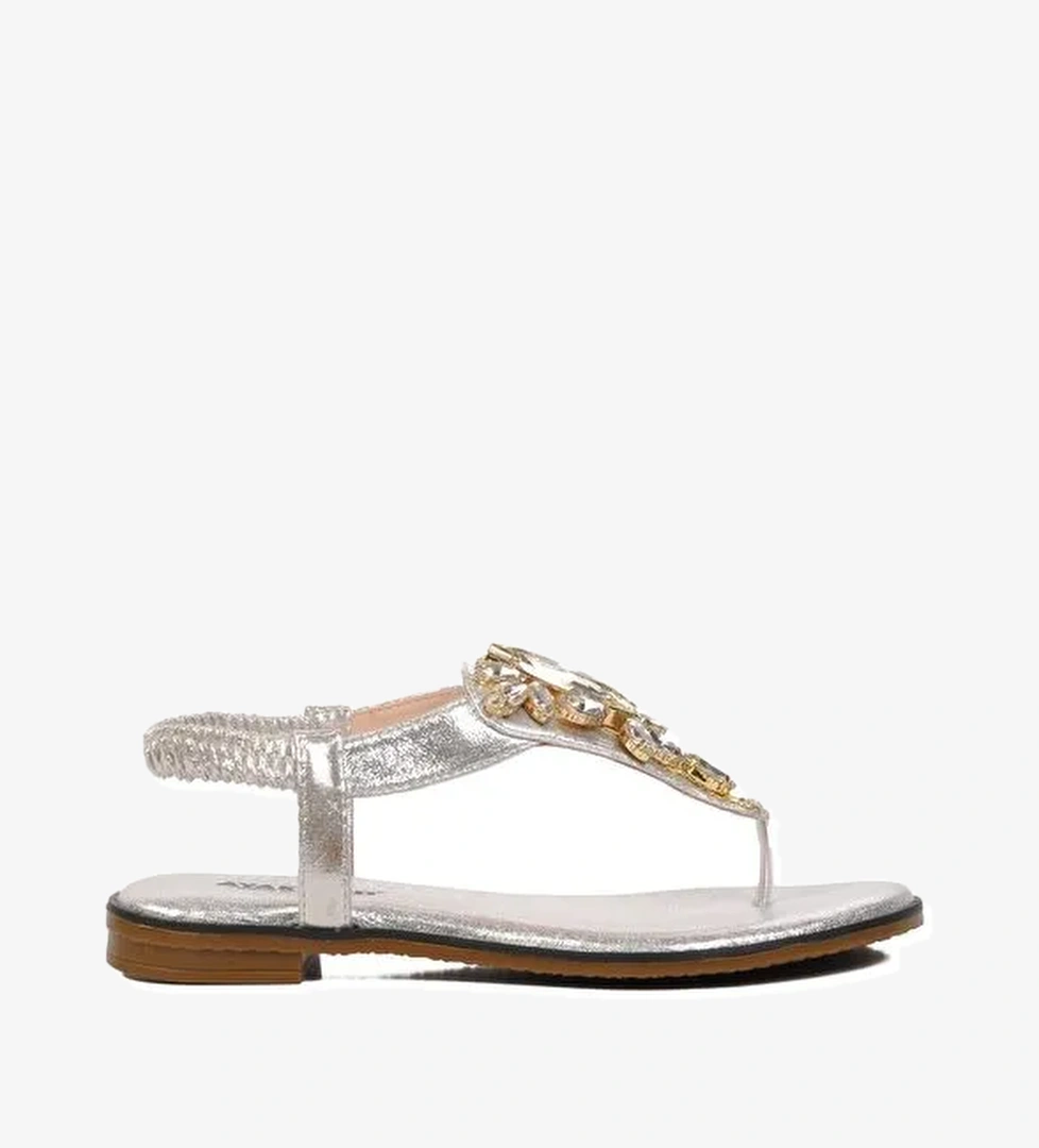 Gümüş İnce Taban Taşlı Kadın Sandalet 286079