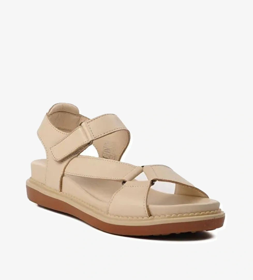 Bej İçi Dışı Hakiki Deri Kadın Sandalet 202064Y - Görsel 1