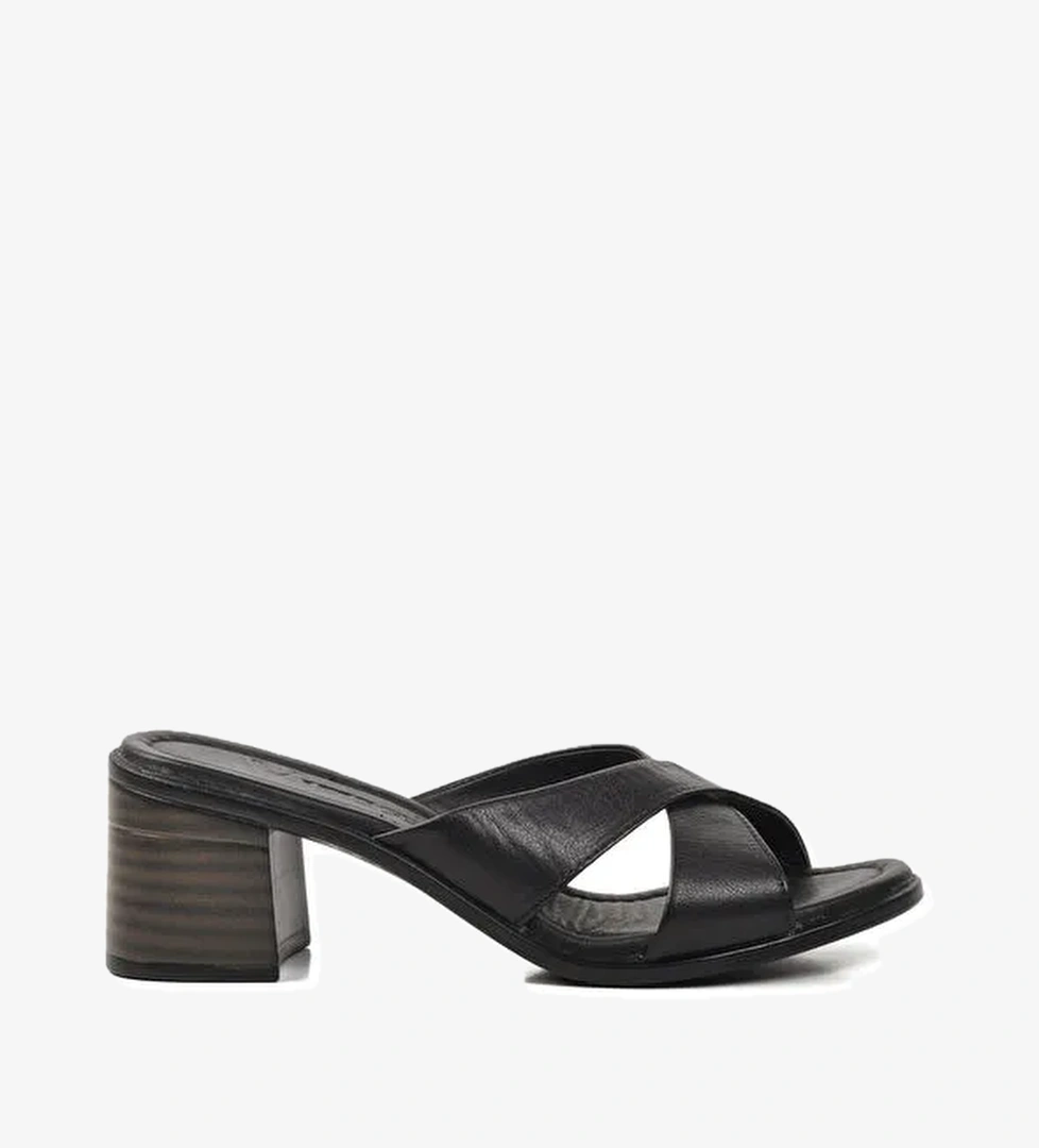 DAR KALIP Siyah Hakiki Deri Kadın Topuklu Terlik 9749 Z - Görsel 1