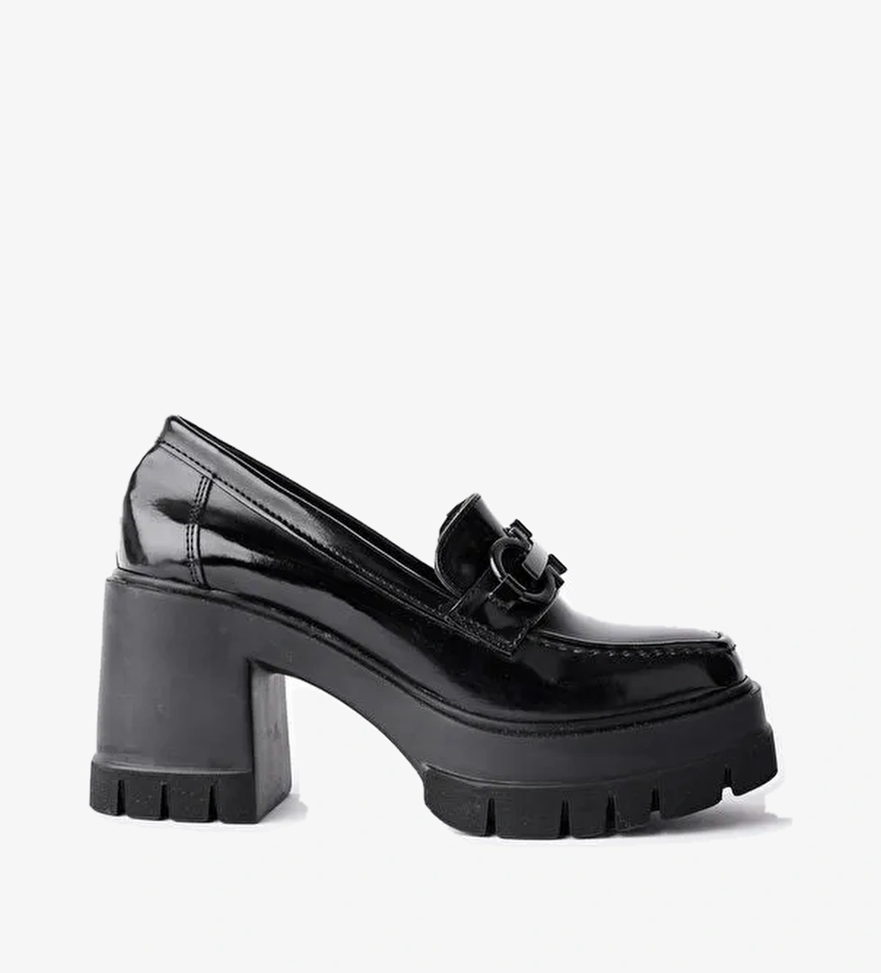 VALENCİA Kadın Kalın Topuklu Yuvarlak Burunlu Metal Tokalı Loafer Günlük Ayakkabı