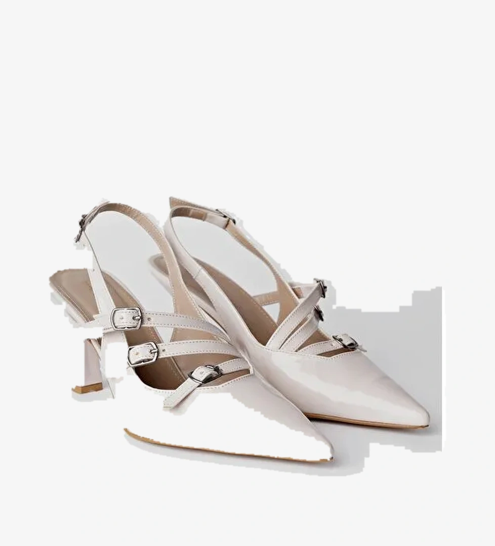 KİDMAN Arkası Açık Kemer Detaylı Üç Bantlı Rugan Kadın Topuklu Ayakkabı - Görsel 1