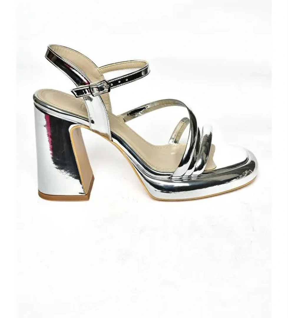 S5690202 Gümüş Kadın Topuklu Ayakkabı - Görsel 1