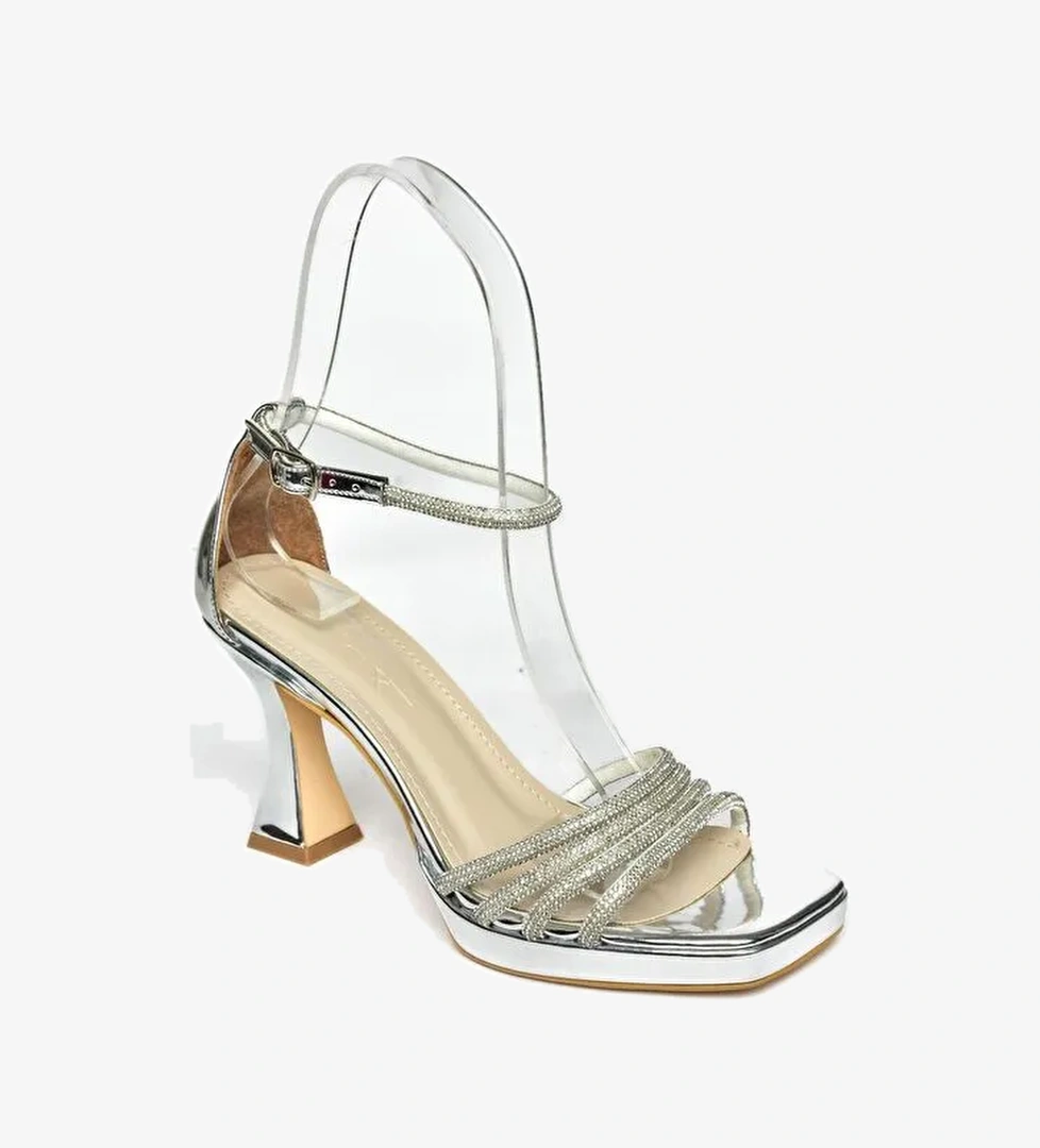 S5693146 Gümüş Kadın Topuklu Ayakkabı - Görsel 1