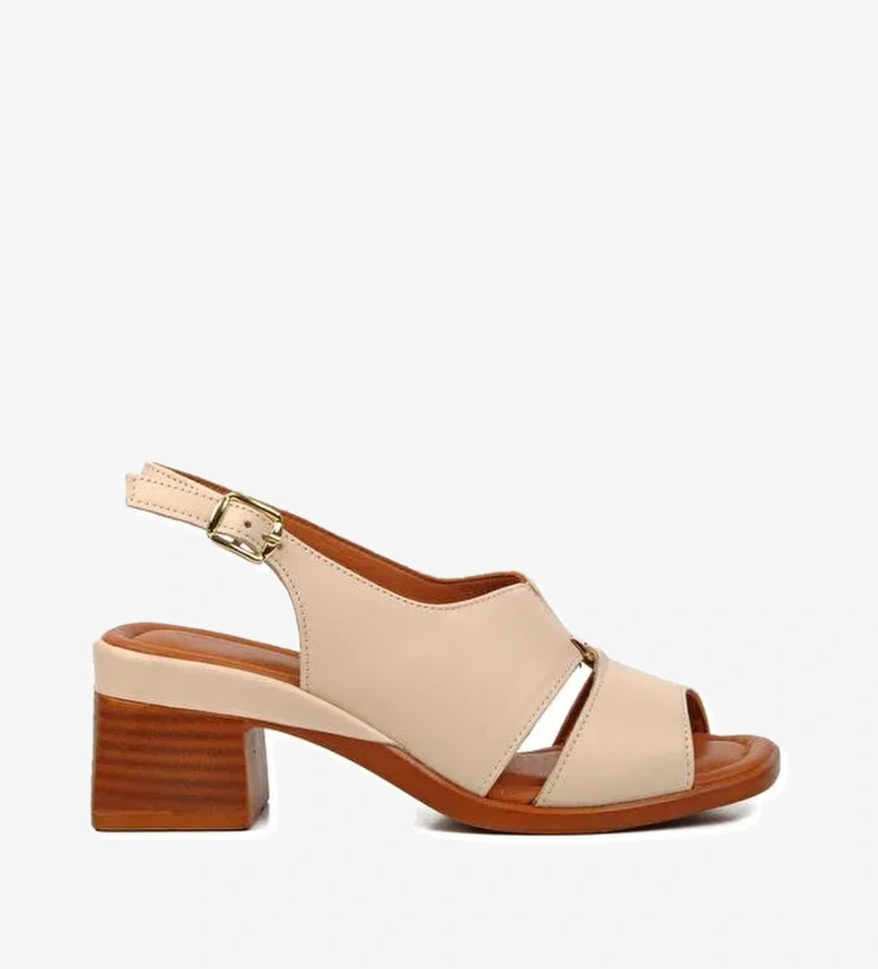 Bej Hakiki Deri Kadın Topuklu Sandalet 2311510Y