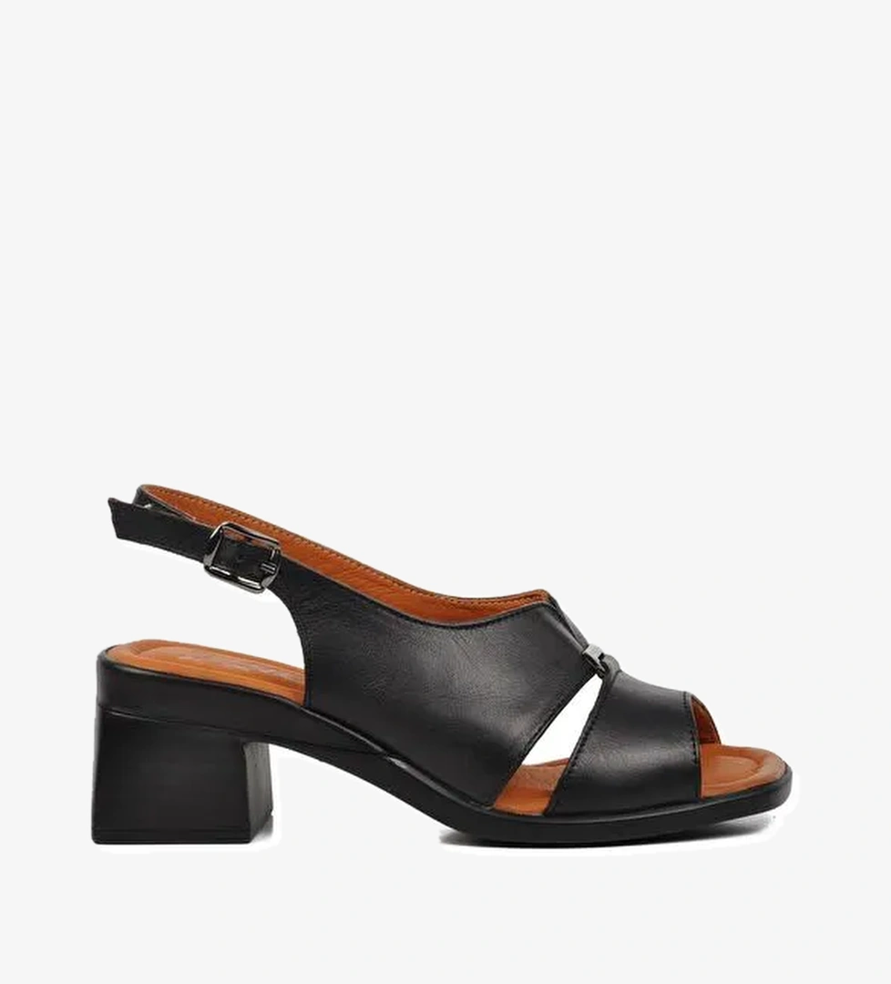Siyah Hakiki Deri Kadın Topuklu Sandalet 2311510Y - Görsel 1