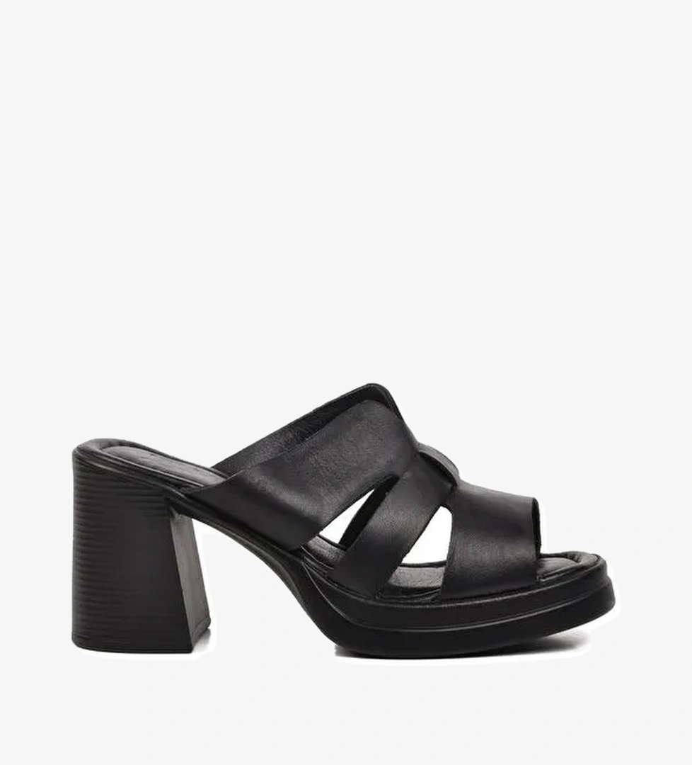 Siyah Hakiki Deri Kadın Topuklu Terlik 2413403Y