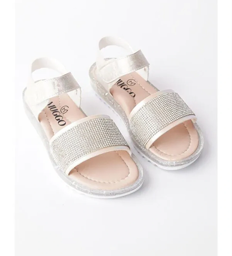 WİNNİE Günlük Hafif Taban Taşlı ve Cırtlı Kız Çocuk Sandalet - Görsel 1