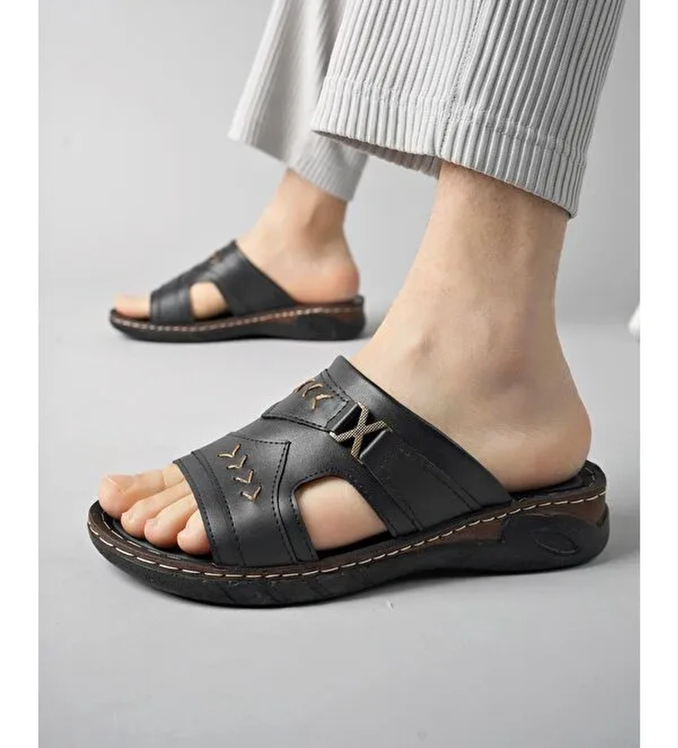 RYAN Ortopedik Rahat Taban Deri Görünümlü Erkek Terlik - Görsel 1