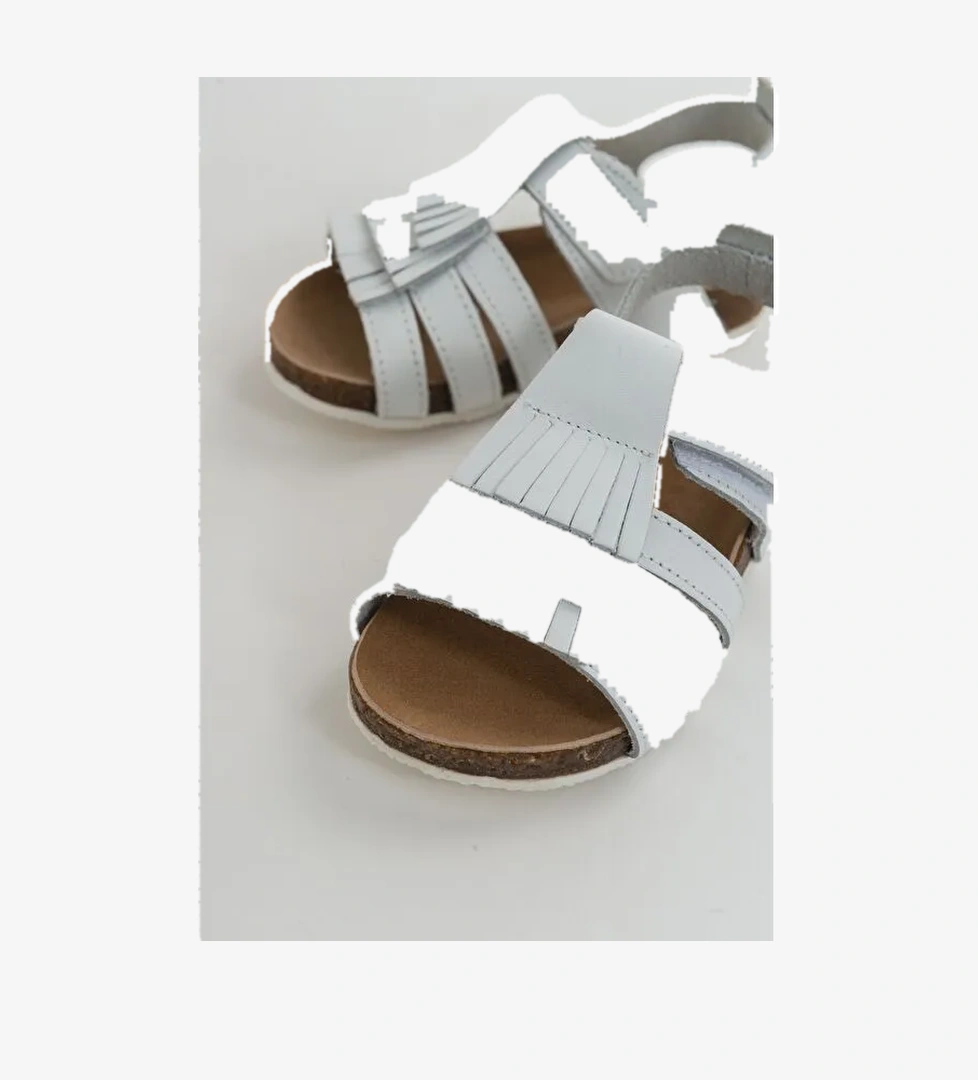 Kız Çocuk Beyaz Deri Ortopedik Destekli Çocuk Sandalet