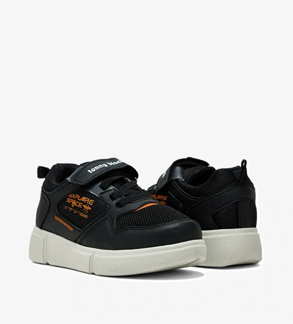 Çocuk Unisex Siyah Portakal Rahat Kalıp Cırtlı Ayakkabı - Görsel 1