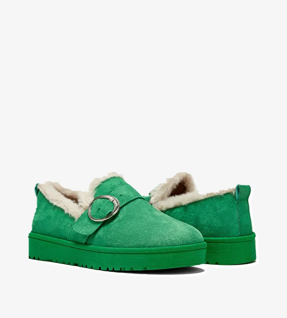 Tonny Black Yeşil Tonny Black Süet Rahat Kadın Kalıp İçi Kürklü Tokalı Kısa Bot