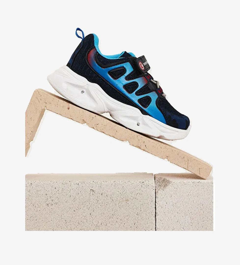 Çocuk Unisex Lacivert Kamuflaj Rahat Kalıp Işıklı Cırtlı Ayakkabı