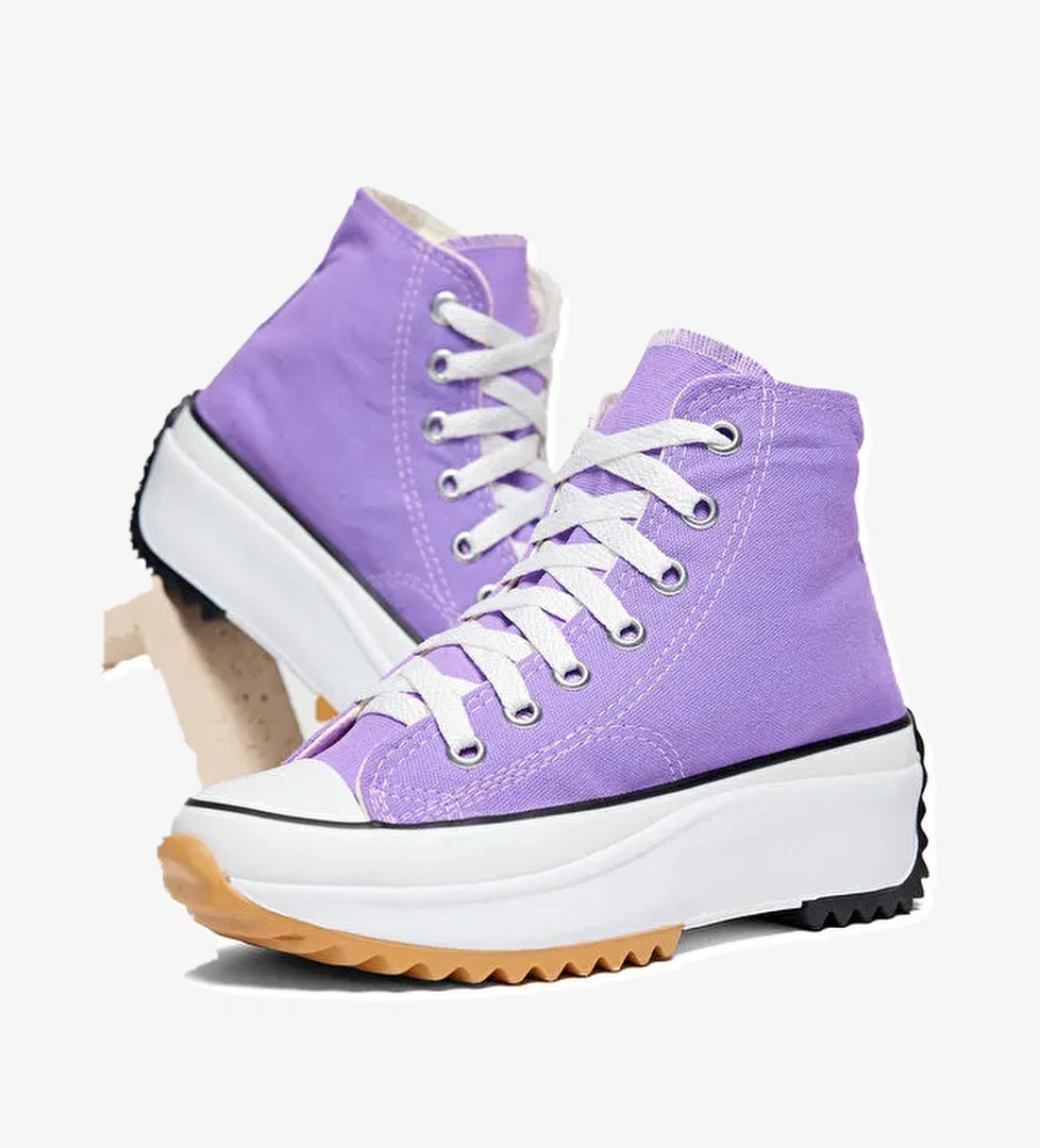 Unisex Lila Rahat Kalıp Bağcıklı Uzun Spor Ayakkabı - Görsel 1